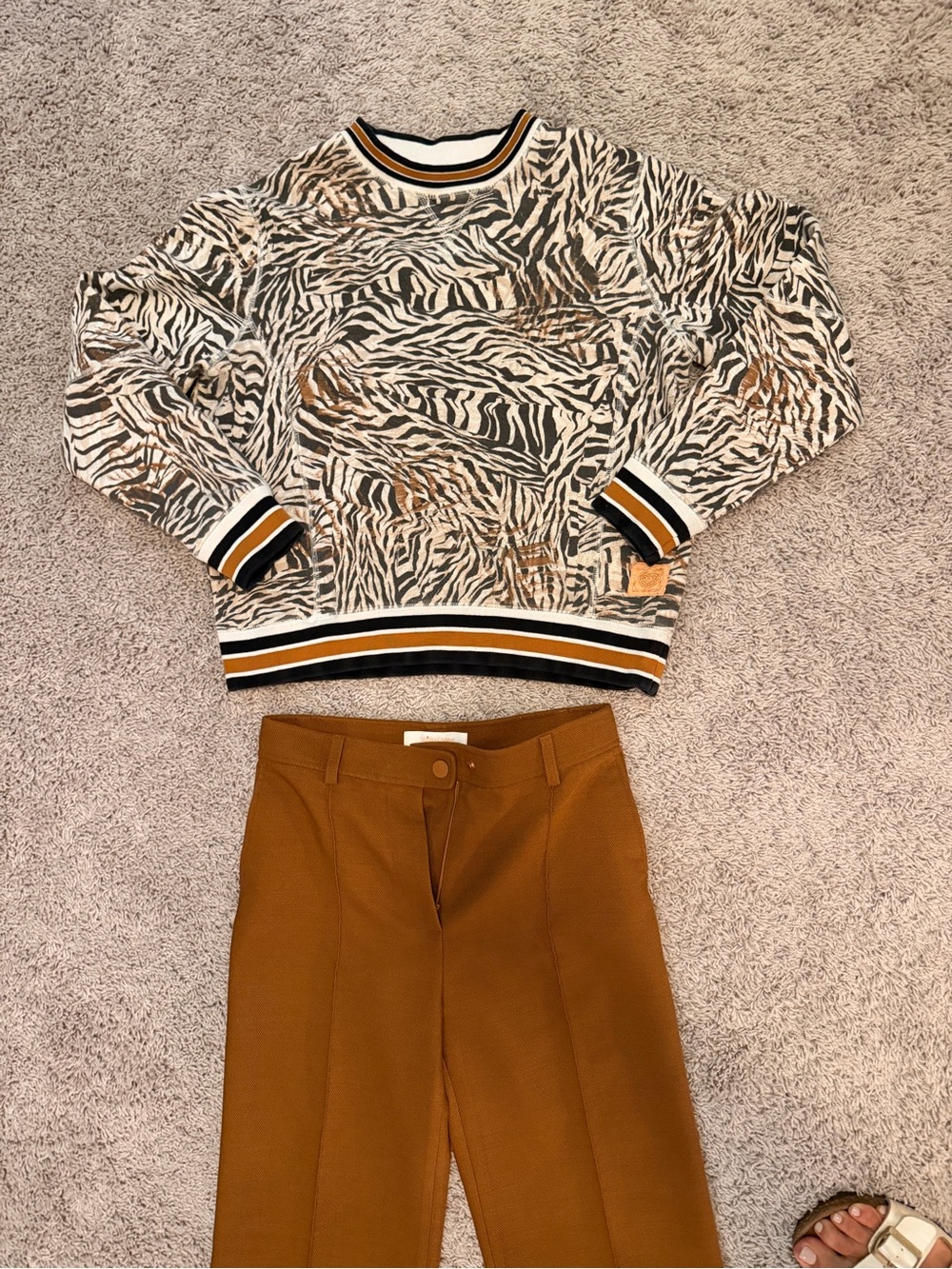 Zebra-Print Crewneck Sweater - Black/White/Brown